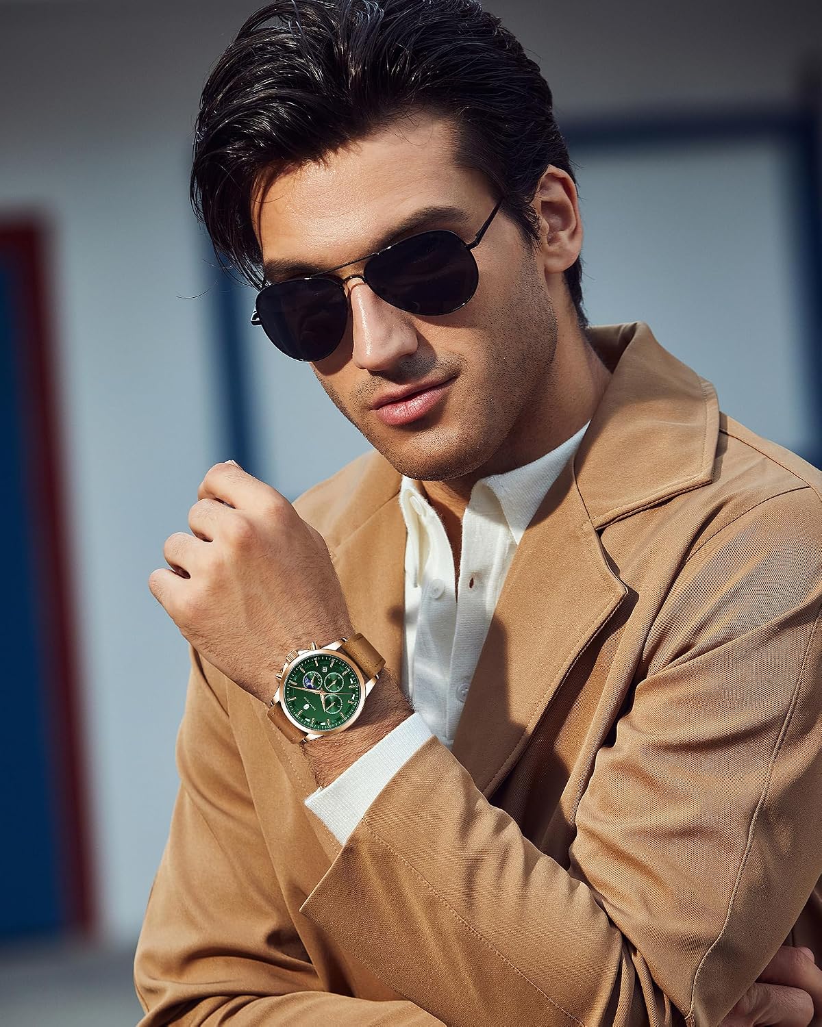 HOTBENYAR Mens Watches Analog Quartz Chronograph Waterproof Wrist Watches for Men Fashion Business Work Casual Sport Designer Dress Watch with Calendar Elegant Gifts for Men