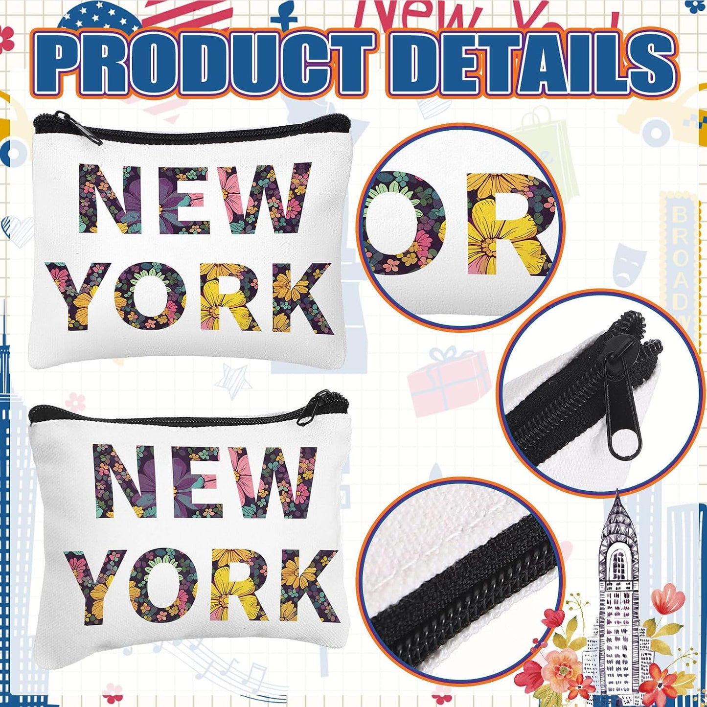 HOTDansydaisy 32 Pcs New York Souvenirs New York Gifts USA Souvenirs Small Canvas Coin Purse Cute Change Purse Zipper Coin Pouch Mini Coin Bag Tiny Pouch for Women Traveler Birthday Gifts