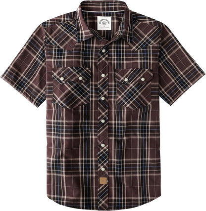HOTDubinik® Pearl Snap Western Shirts for Men Short Sleeve Cowboy Men's Casual Shirt with 2 Sawtooth Pocket Vintage