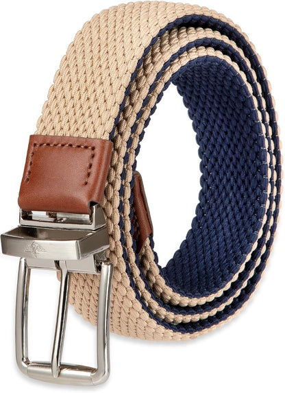 HOTDOCKERS Men's Reversible Stretch Fabric Braid Belt - Summer Belt, Golf Belt, Nautical