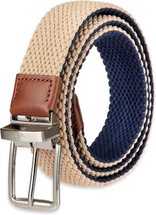 HOTDOCKERS Men's Reversible Stretch Fabric Braid Belt - Summer Belt, Golf Belt, Nautical