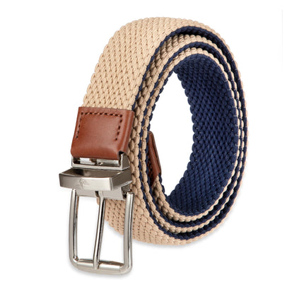 HOTDOCKERS Men's Reversible Stretch Fabric Braid Belt - Summer Belt, Golf Belt, Nautical
