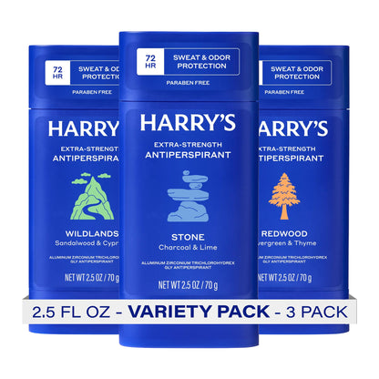 HOTHarry's Extra-Strength Antiperspirant Deodorant, Sweat & Odor Control Antiperspirant for Men, Variety Pack - Stone, Redwood, Wildlands, 2.5 oz Pack of 3