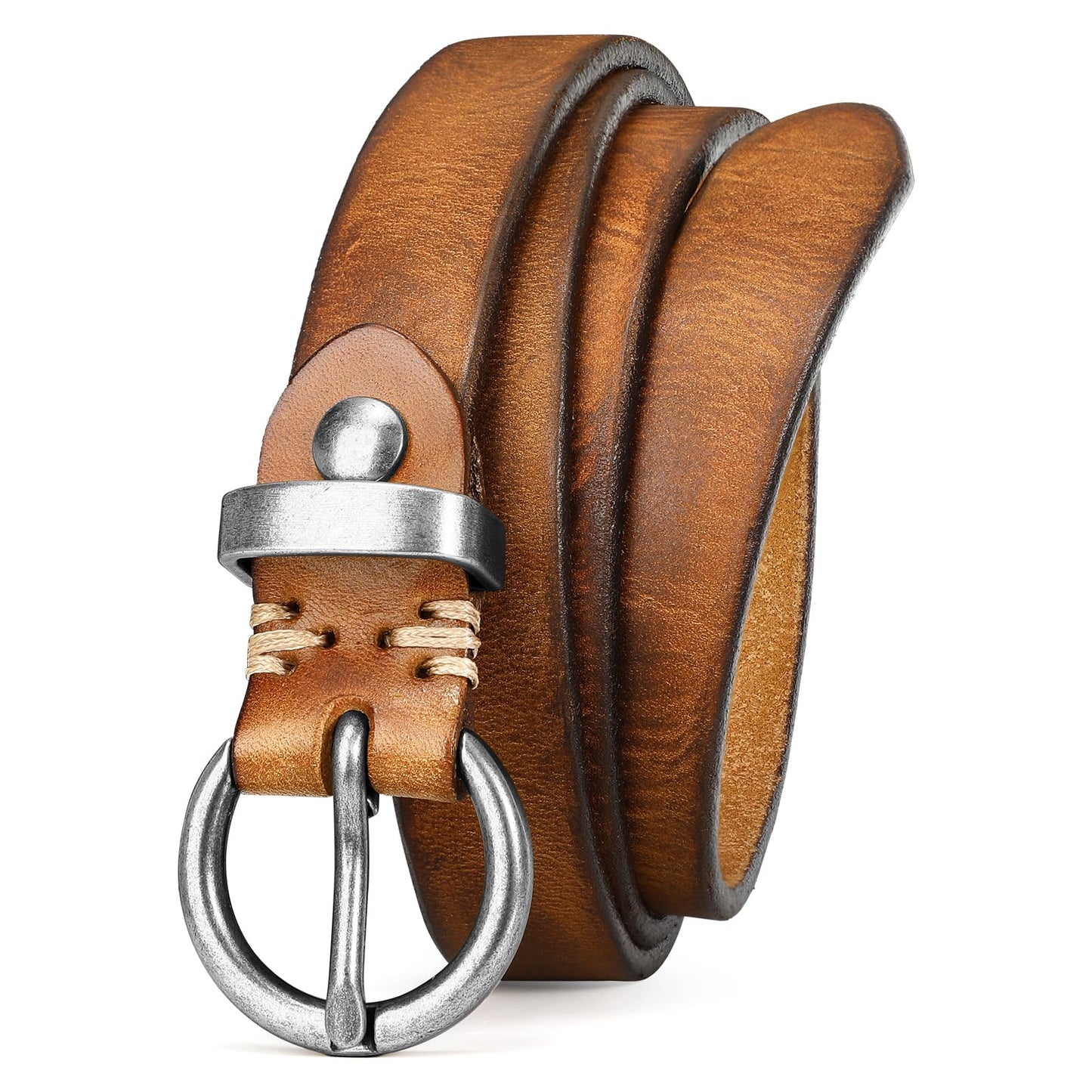 HOTSANSTHS Womens Genuine Leather Belts for Jeans Pants Trendy Vintage Thin Leather Belt Gold Buckle Ladies Skinny Waist Belt