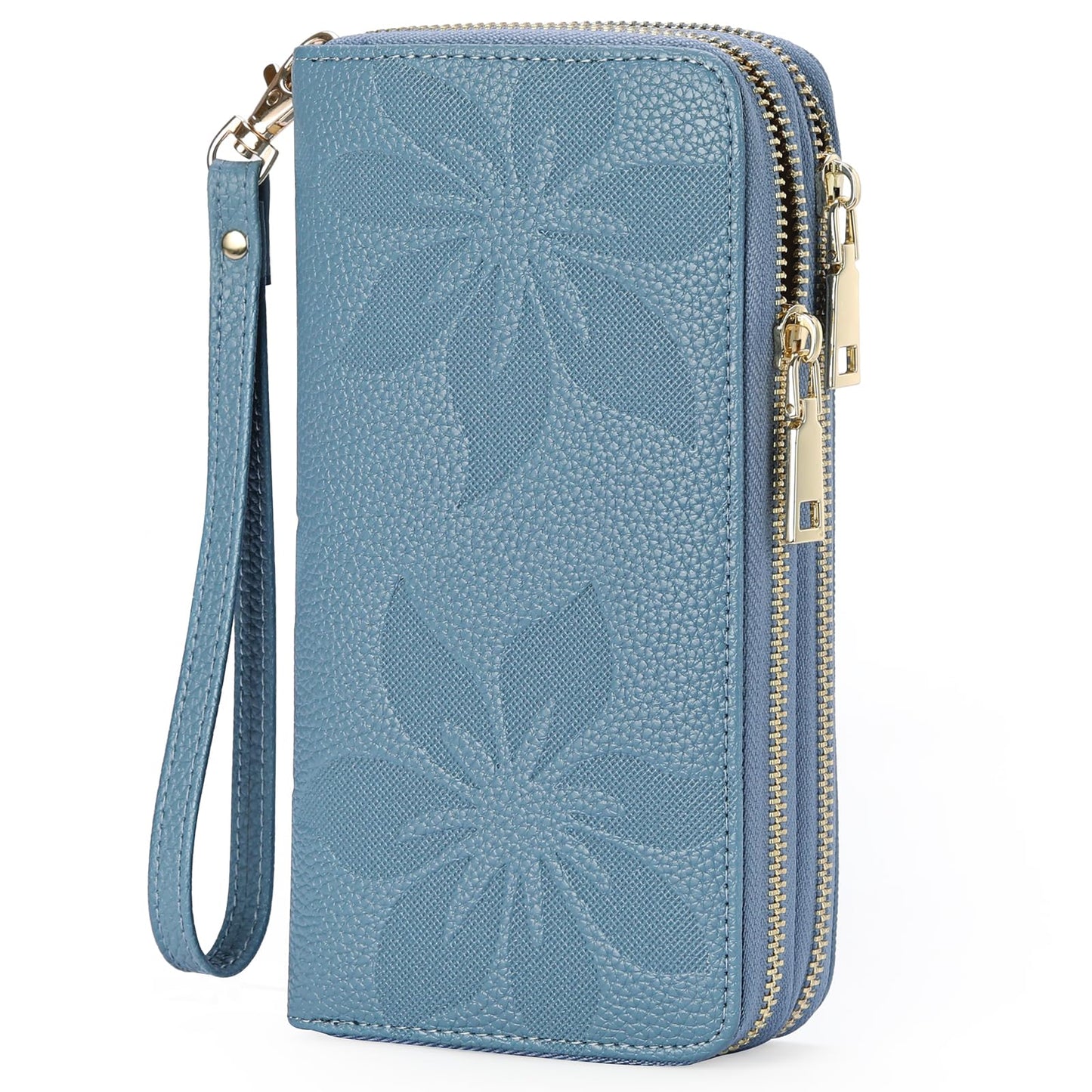 HOTGOIACII Women's Wallet Large Capacity Double Zip Ladies Card Phone Holder RFID Blocking Wristlet Leather