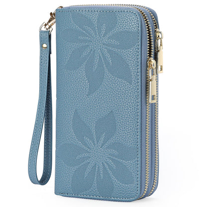 HOTGOIACII Women's Wallet Large Capacity Double Zip Ladies Card Phone Holder RFID Blocking Wristlet Leather