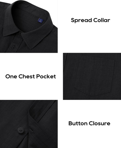 HOTAlimens & Gentle Mens Cotton Linen Textured Shirt Long Sleeve Button Down Shirts Casual Summer Beach Wedding Tops with Pocket