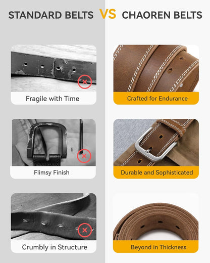 HOTCHAOREN Mens Belts Casual for Jeans - Full-Grain Leather, Durable Cowhide | Solid Buckle, Classic Style, Handmade, Daily Wear, Gift Box