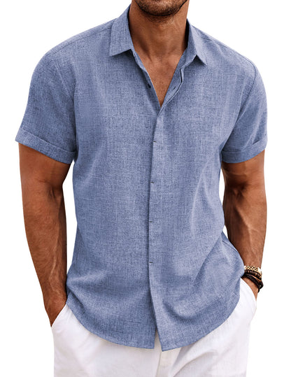 HOTCOOFANDY Men's Linen Shirts Short Sleeve Casual Shirts Button Down Shirt for Men Beach Summer Wedding Shirt