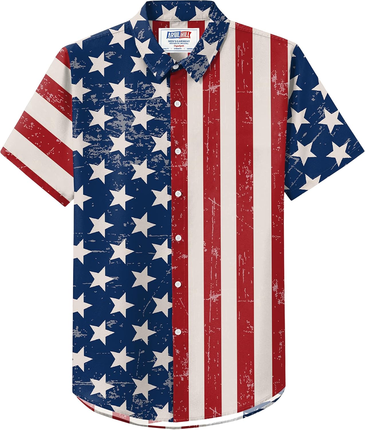 HOTArvilhill Men American Flag Button Shirt 4th of July Short Sleeve Shirts (S-3XL)