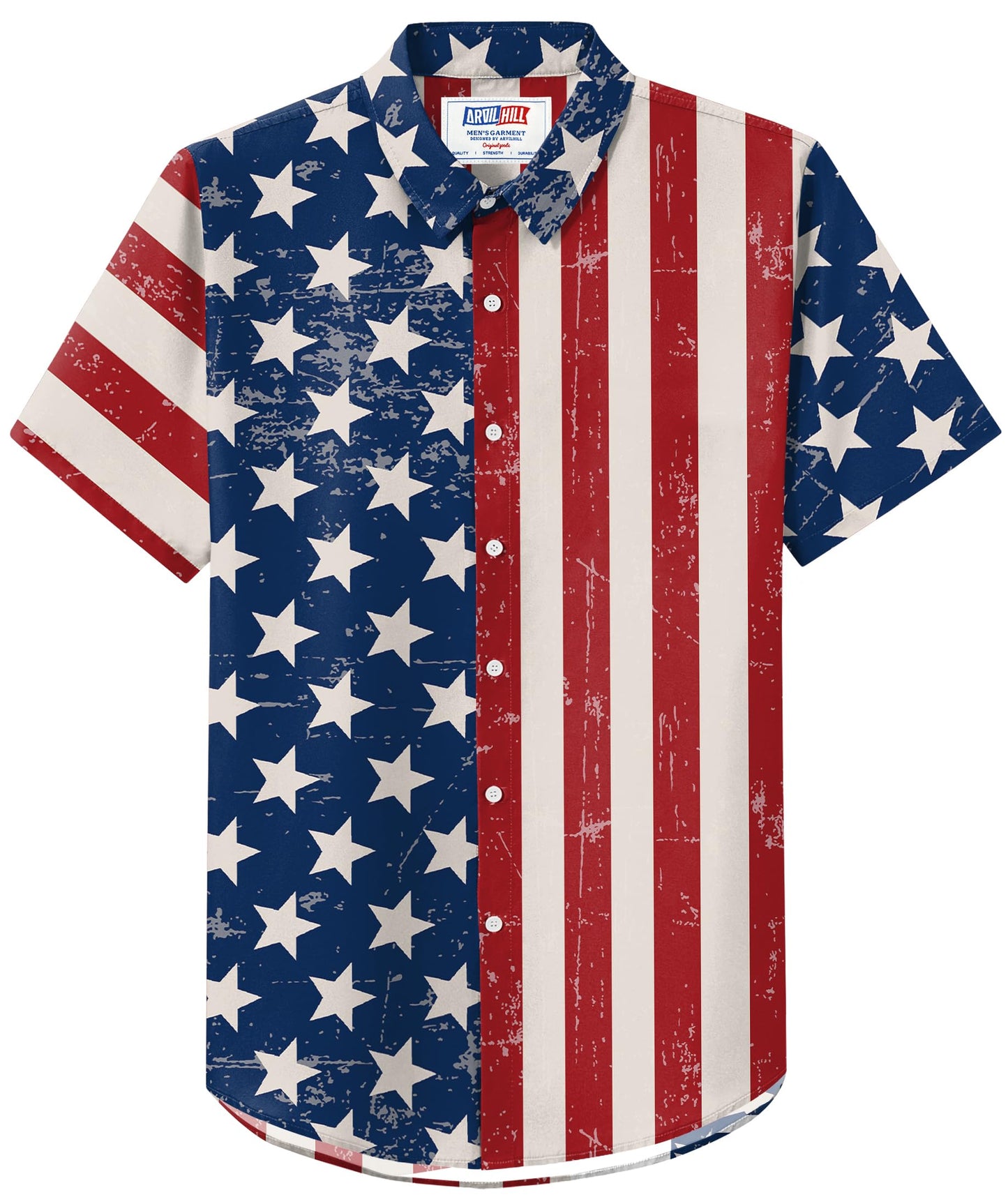 HOTArvilhill Men American Flag Button Shirt 4th of July Short Sleeve Shirts (S-3XL)