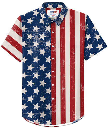 HOTArvilhill Men American Flag Button Shirt 4th of July Short Sleeve Shirts (S-3XL)