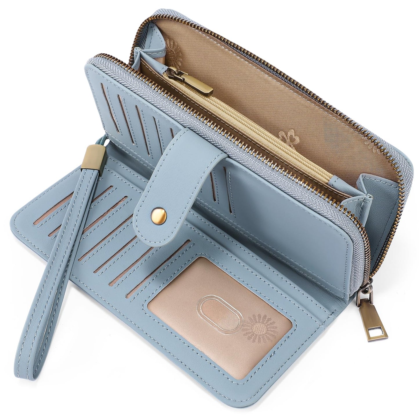 HOTGAEKEAO Wallet for Women Clutch RFID Blocking Wristlet Leather Purse Large Capacity Credit Card Holder with Grip Hand Strap
