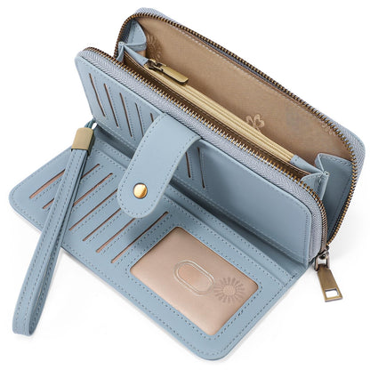 HOTGAEKEAO Wallet for Women Clutch RFID Blocking Wristlet Leather Purse Large Capacity Credit Card Holder with Grip Hand Strap