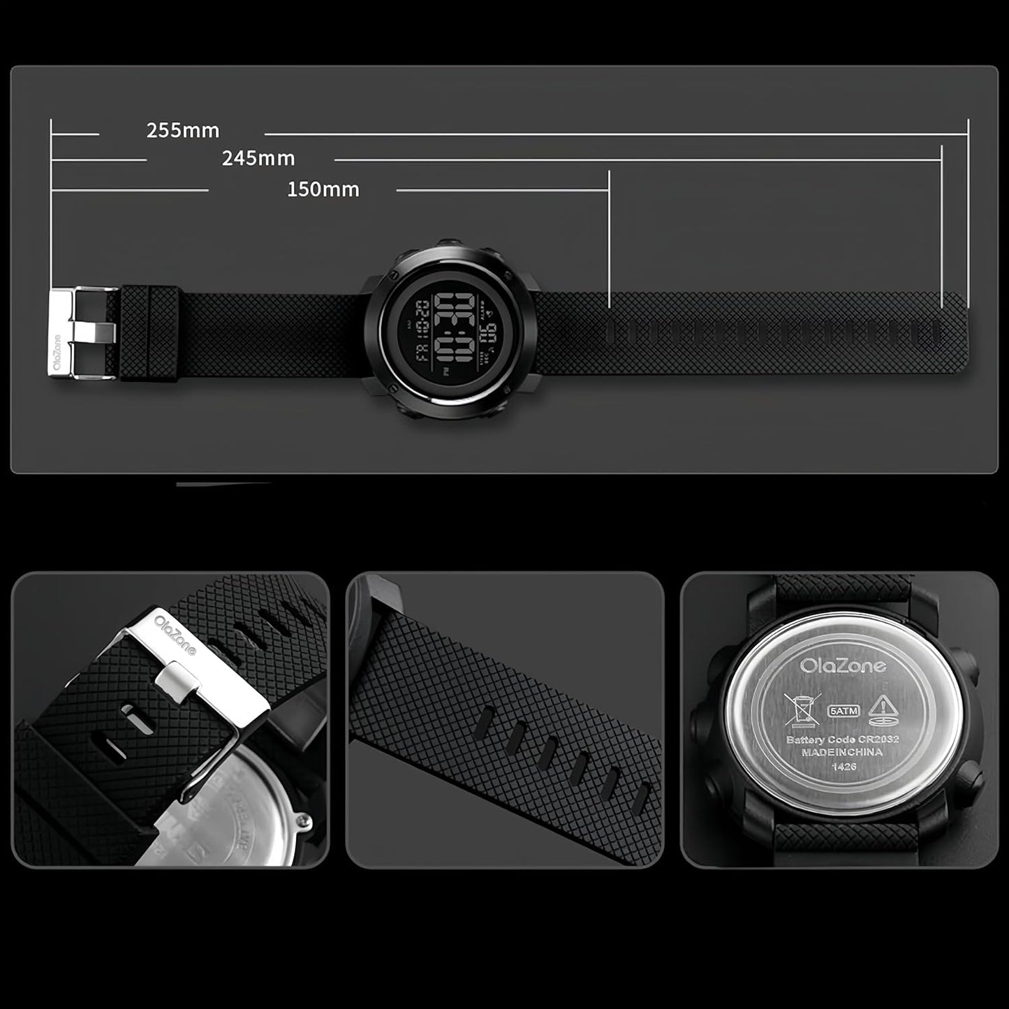 HOTOLAZONE Men Digital Watch Sports Waterproof Military Back Light Small Watch for Men Black