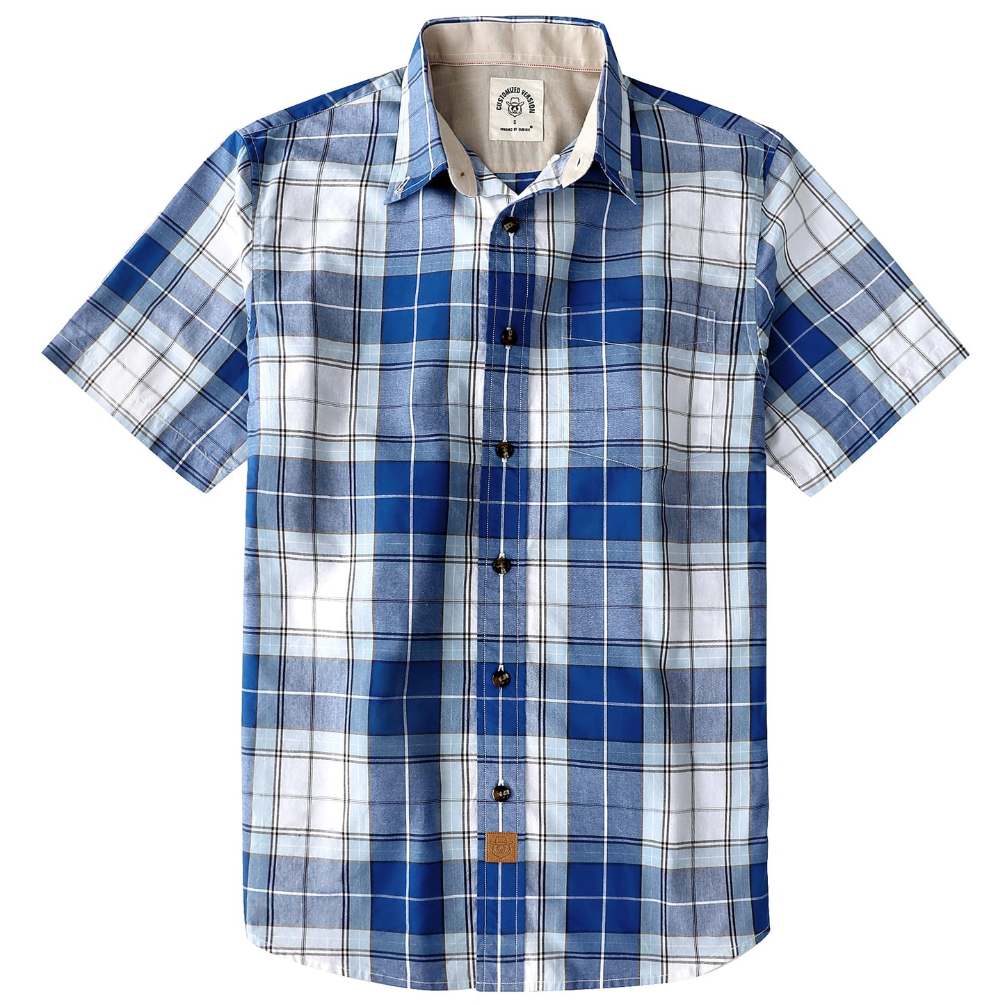 HOTDubinik® Mens Short Sleeve Button Down Shirts 100% Cotton Plaid Men's Casual Button-Down Shirts with Pocket