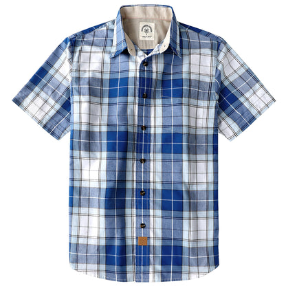 HOTDubinik® Mens Short Sleeve Button Down Shirts 100% Cotton Plaid Men's Casual Button-Down Shirts with Pocket