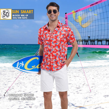HOTFT FENTENG Mens Hawaiian Shirts Regular Fit Short Sleeve Casual Button Down Summer Tropical Beach Shirts