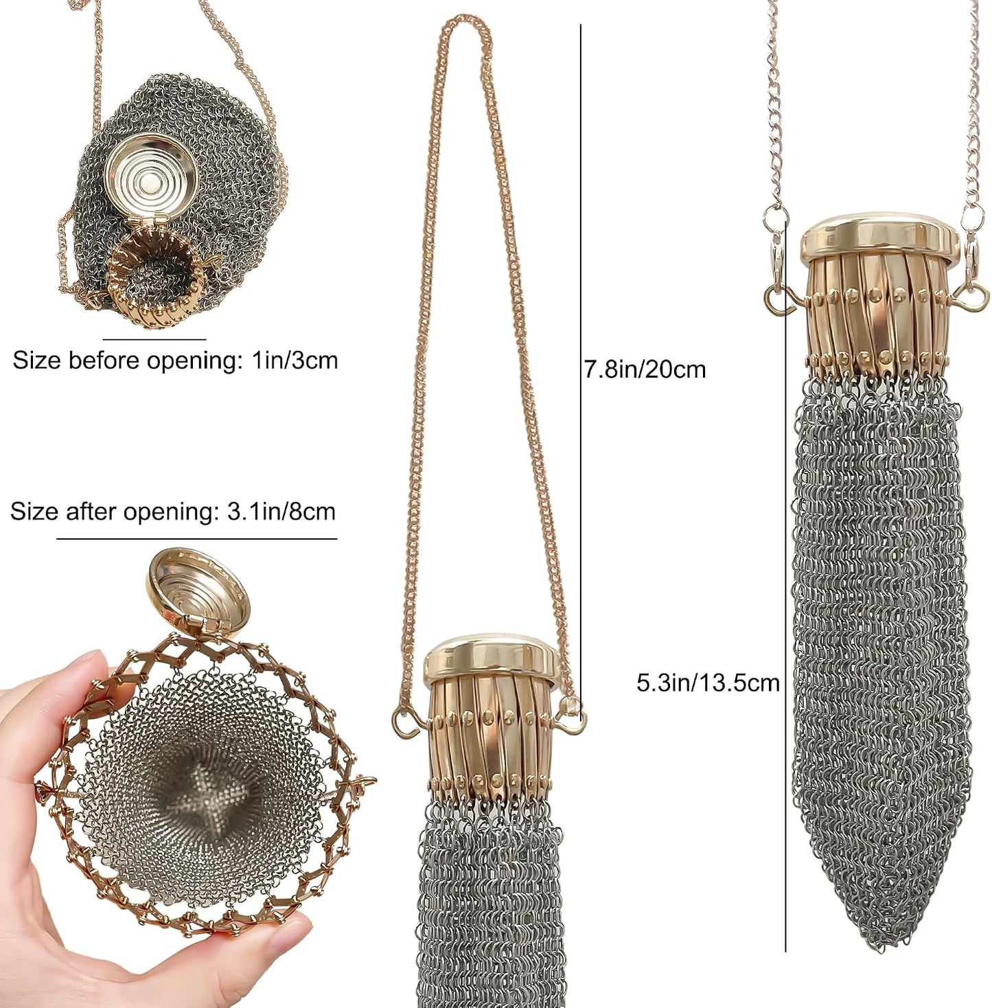 HOTHandmade 1920's English Vintage Coin Purse, Chain Metal Mesh Wallet for Coins, Dice, Jewelry, Cosmetics, Mini Vintage Double Mesh Coin Holder Pouch, Vintage Coin Purse Wallet Ideal for Collectible