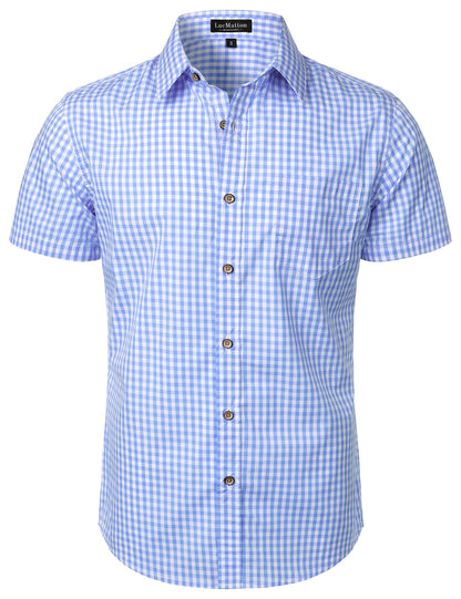 HOTLucMatton Men's Gingham Short Sleeve Button Down Shirt Cotton Regular Fit Plaid Dress Shirts with Pocket