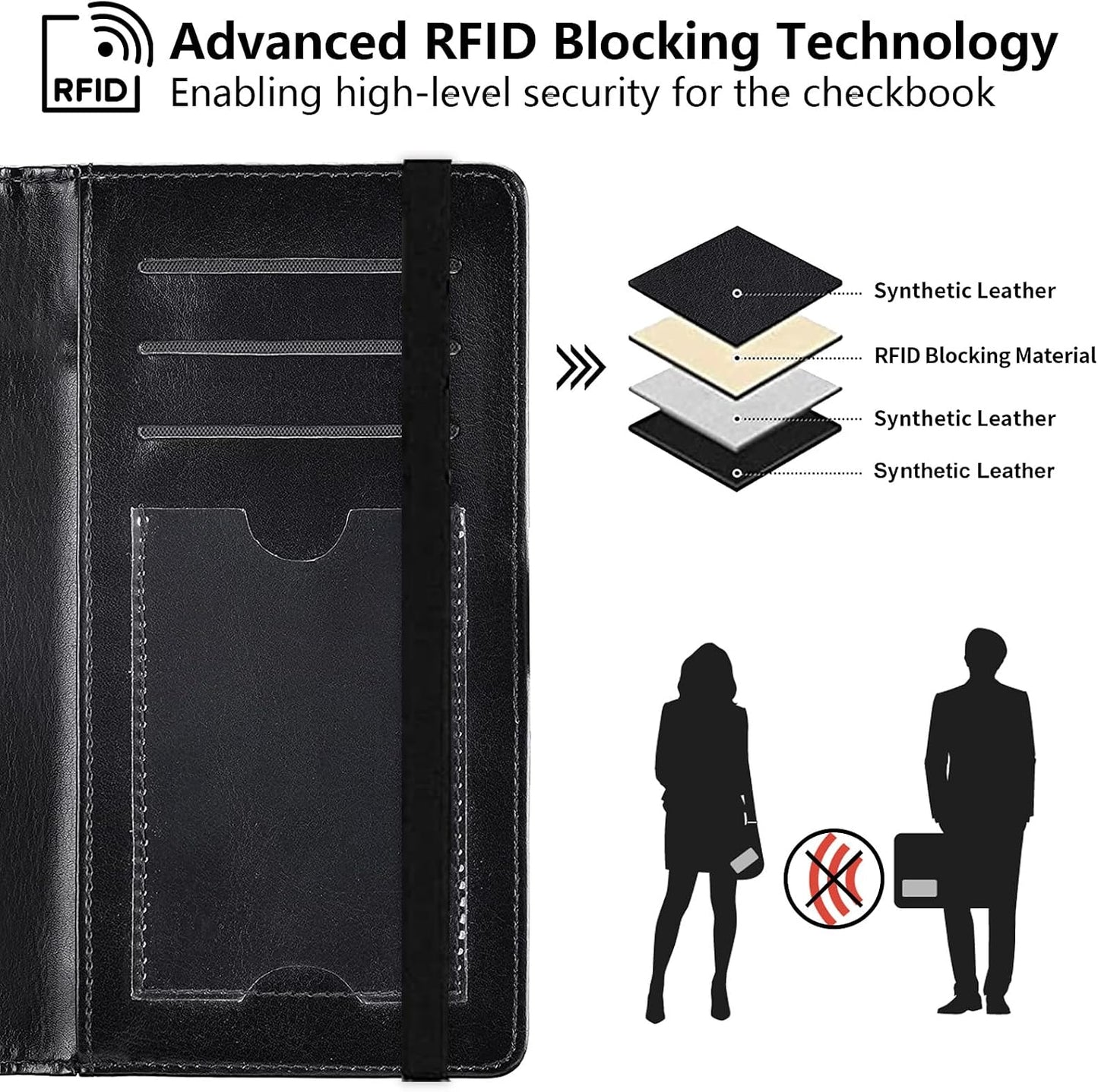 HOTLeather Checkbook Cover Wallet for Women Men with Pen Holder, RFID Blocking Large Capacity for Personal Checks for Durable Checkbook Organizer with Register Holder, 1776 American Flag