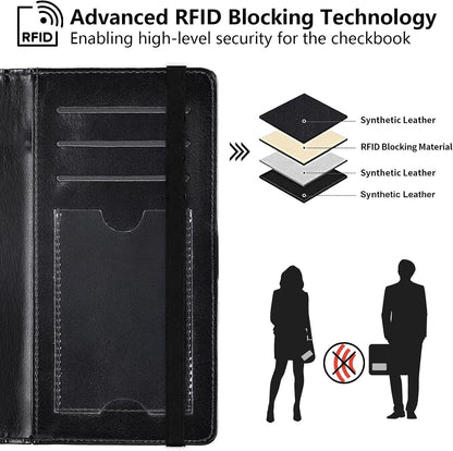 HOTLeather Checkbook Cover Wallet for Women Men with Pen Holder, RFID Blocking Large Capacity for Personal Checks for Durable Checkbook Organizer with Register Holder, 1776 American Flag
