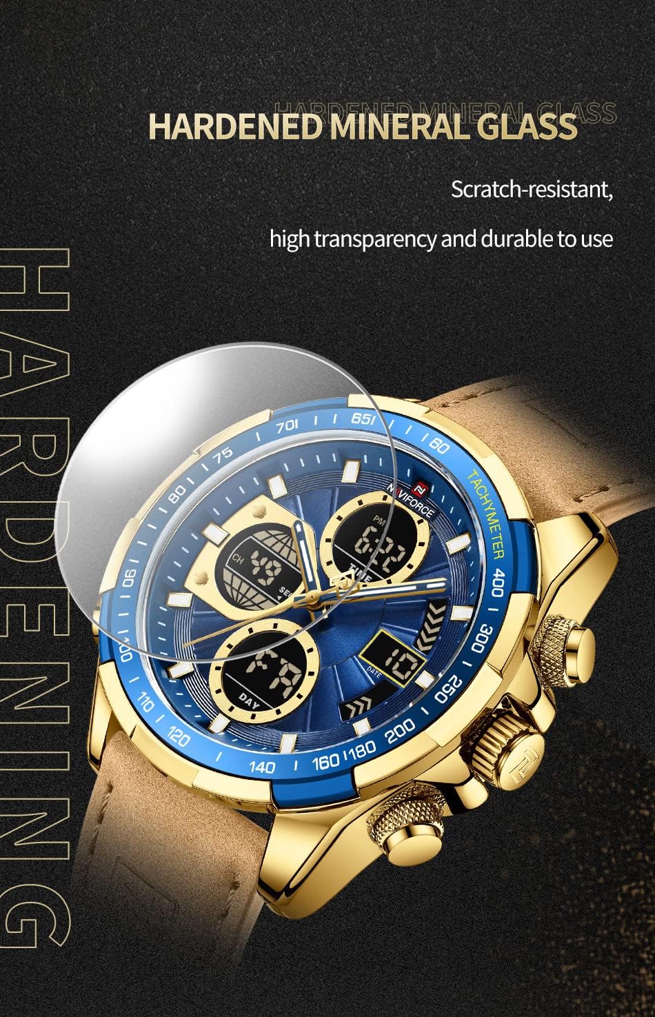HOTNAVIFORCE Men's Military Digital Watches Analog Quartz Waterproof Watch Sport Multifunctional Leather Wristwatch