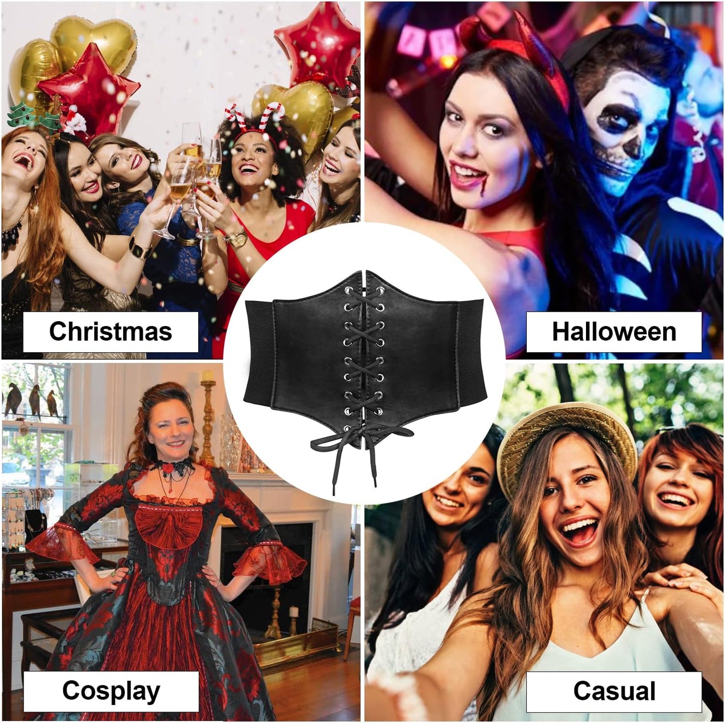 HOTJASGOOD Women’s Elastic Costume Waist Belt Lace-up Tied Waspie Corset Belts for Women