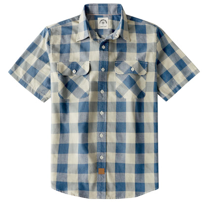 HOTDubinik® Mens Short Sleeve Button Down Shirts 100% Cotton Plaid Men's Casual Button-Down Shirts with Pocket