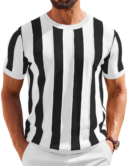 HOTCOOFANDY Men's T- Shirts Short Sleeve Knit Sweater Shirt Casual Crewneck Ribbed Pullover Tees