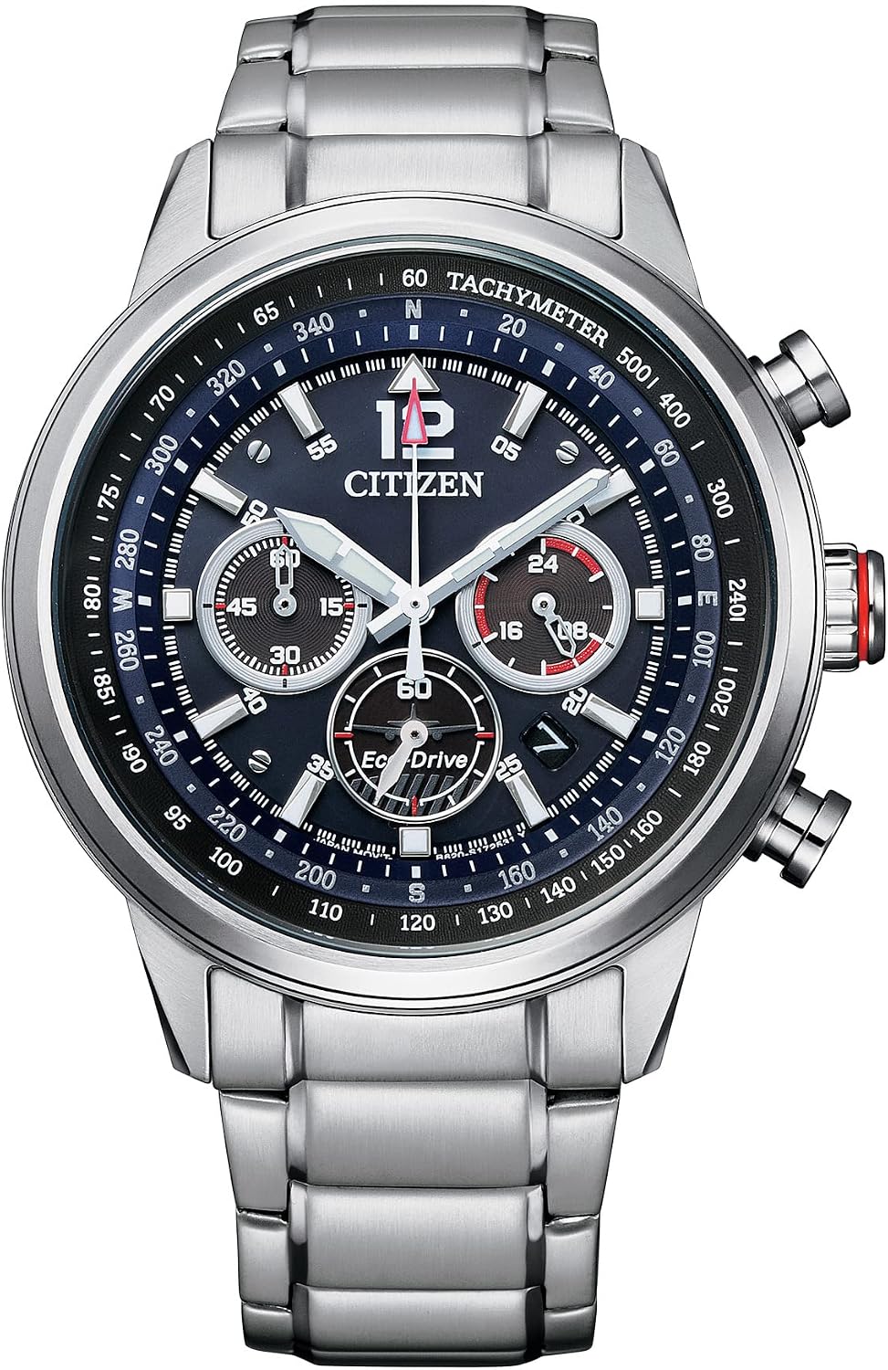 HOTCitizen Men's Sport Casual Avion Eco-Drive Chronograph Watch, Dual Time Zones, 12/24 Hour Time, Spherical Mineral Crystal, Field Watch