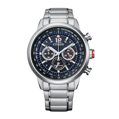 HOTCitizen Men's Sport Casual Avion Eco-Drive Chronograph Watch, Dual Time Zones, 12/24 Hour Time, Spherical Mineral Crystal, Field Watch