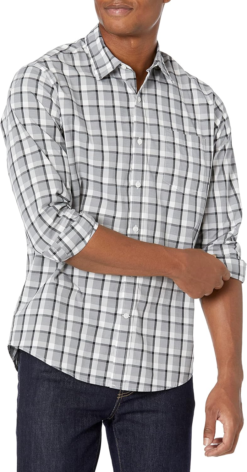 HOTAmazon Essentials Men's Regular-Fit Long-Sleeve Casual Poplin Shirt, Button Front, Business Casual, Collared