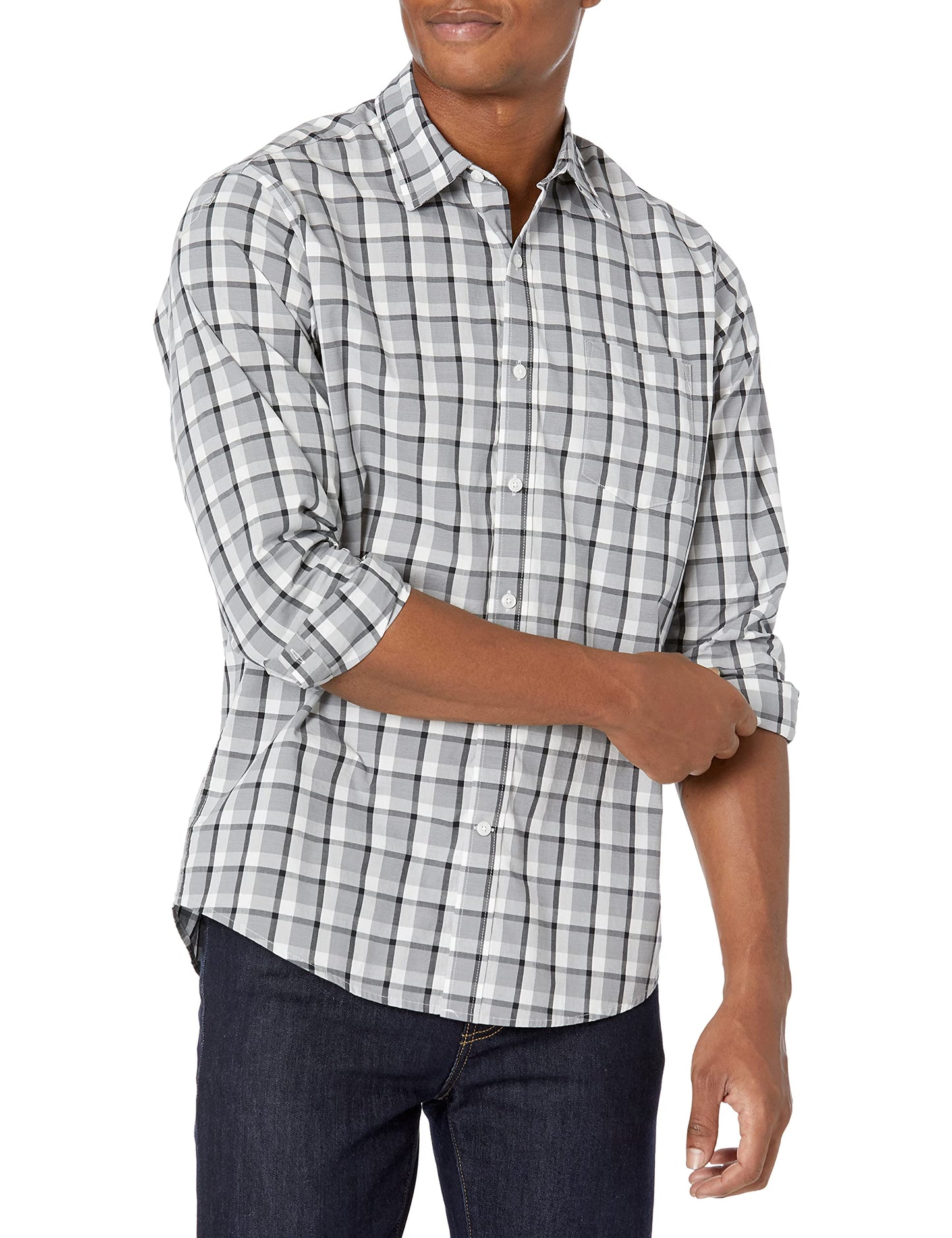 HOTAmazon Essentials Men's Regular-Fit Long-Sleeve Casual Poplin Shirt, Button Front, Business Casual, Collared
