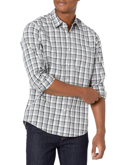 HOTAmazon Essentials Men's Regular-Fit Long-Sleeve Casual Poplin Shirt, Button Front, Business Casual, Collared