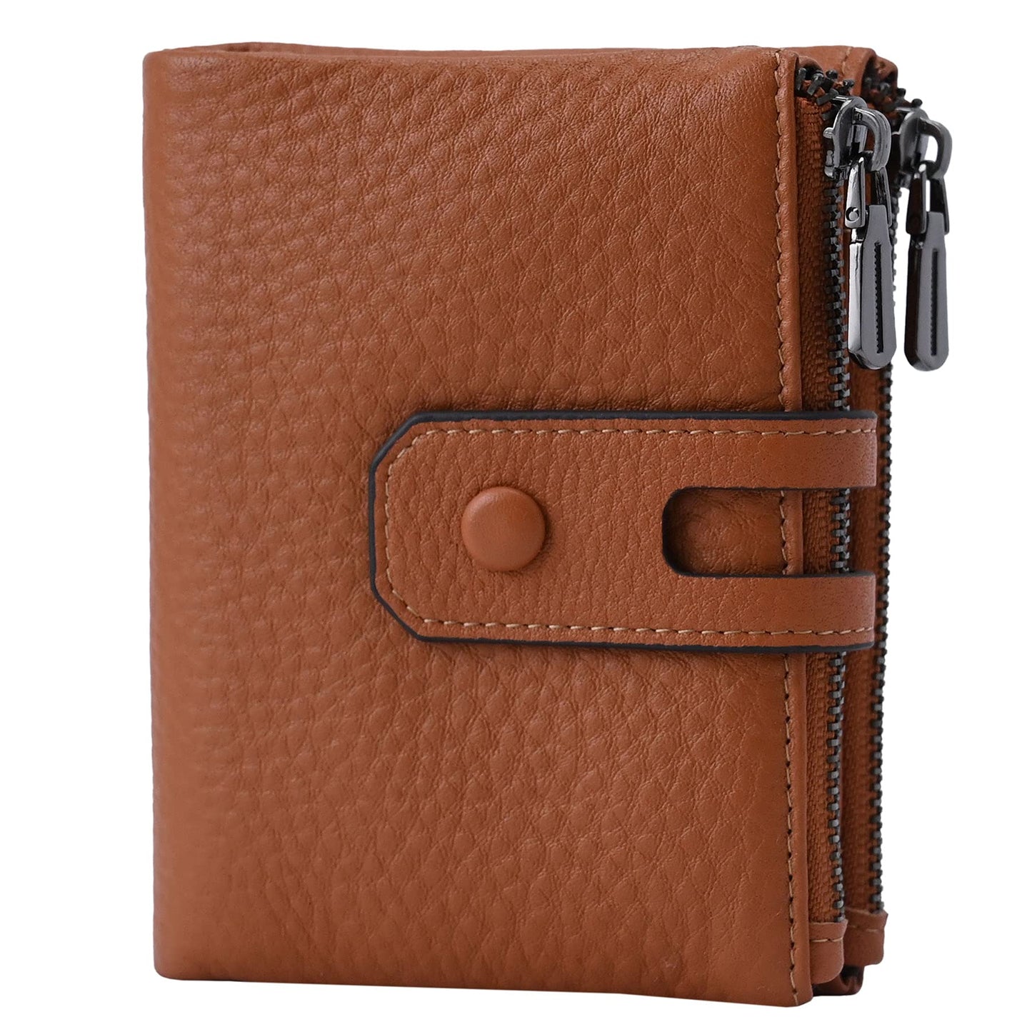 HOTBveyzi Small Soft Leather Wallet for Women RFID Blocking Ladies Card Holder with Double Zipper Pocket