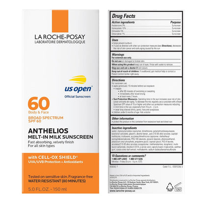 HOTLa Roche-Posay Anthelios Melt-In Milk Sunscreen SPF 60, Sunscreen For Body & Face, Broad Spectrum SPF + Antioxidants, Oil Free, Lightweight & Fast Absorbing, Oxybenzone Free
