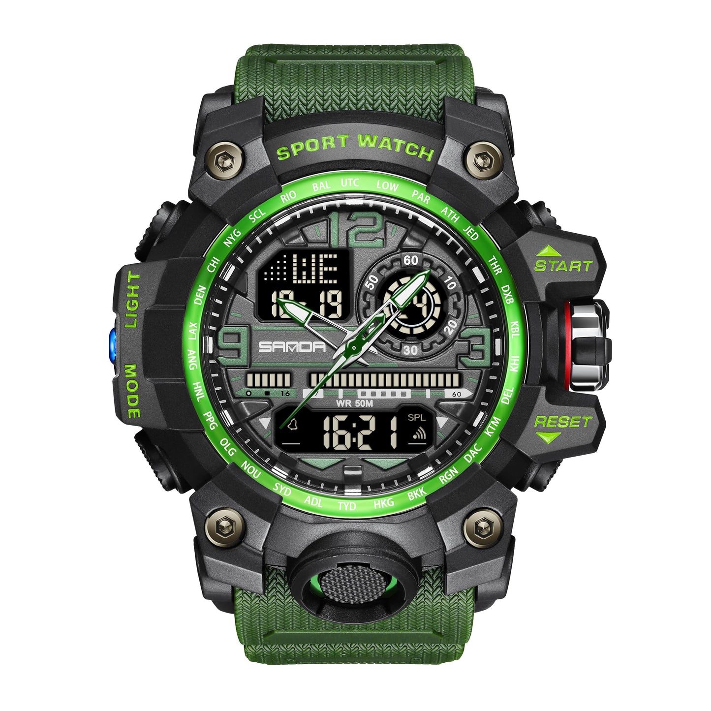 HOTKXAITO Men's Watches Sports Outdoor Waterproof Military Watch Date Multi Function Tactics LED Face Alarm Stopwatch for Men 3133