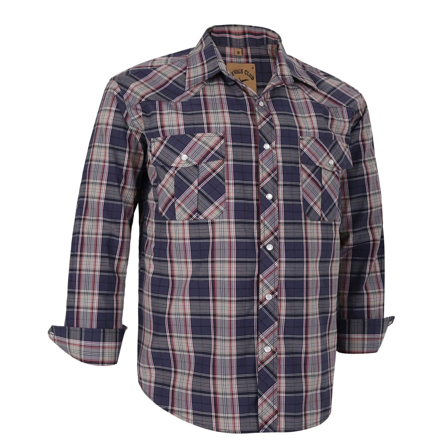 HOTCOEVALS CLUB Men's Western Pearl Snap Button Up Casual Cowboy Long Sleeve Two Pockets Work Shirts