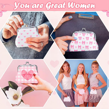 HOTRoowest 20 Pack Pink Bow Coin Purse Bulk Cute Clasp Kiss Lock Pouch Mini Wallet Party Favors for Girls Women Bachelorette Birthday Slumber Party Goodie Bag Stuffers Aesthetic Accessories