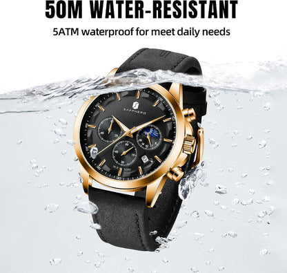 HOTBENYAR Mens Watches Analog Quartz Chronograph Waterproof Wrist Watches for Men Fashion Business Work Casual Sport Designer Dress Watch with Calendar Elegant Gifts for Men