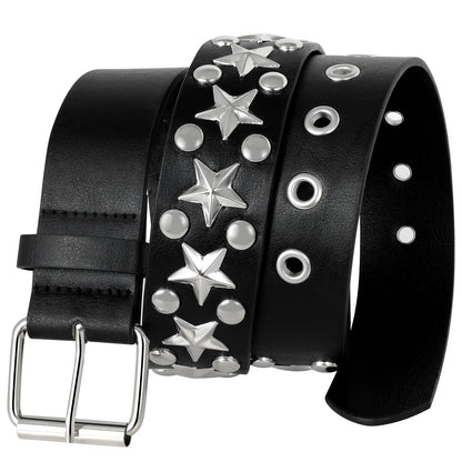 HOTSUOSDEY Black Studded Belt,Y2K Silver Metal Grommet Belt for Men Women Punk Rock Style for Jeans Pants