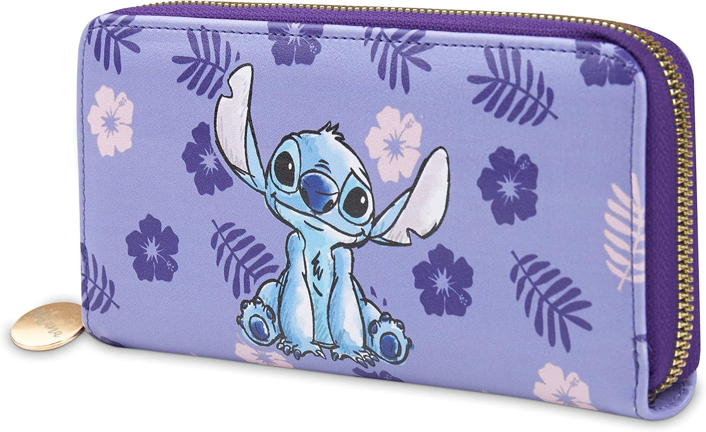 HOTDisney Stitch Women's Wallet, Teenager and Girl, Women's Coin Purse and Zip Card Holder, Purple Stitch, Taille unique, Modern