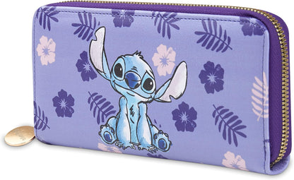 HOTDisney Stitch Women's Wallet, Teenager and Girl, Women's Coin Purse and Zip Card Holder, Purple Stitch, Taille unique, Modern