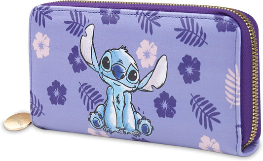 HOTDisney Stitch Women's Wallet, Teenager and Girl, Women's Coin Purse and Zip Card Holder, Purple Stitch, Taille unique, Modern