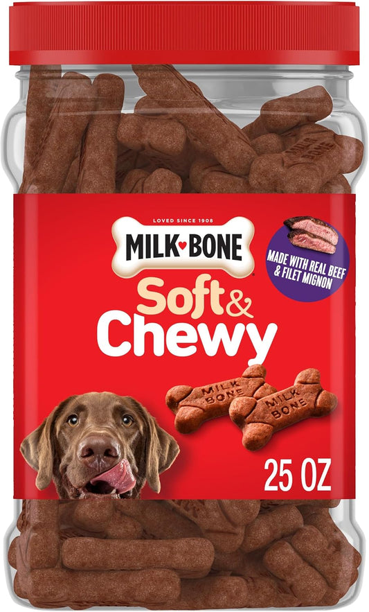 HOTMilk-Bone Soft & Chewy Dog Treats, Made with Real Beef & Filet Mignon, 25 Ounce Canister