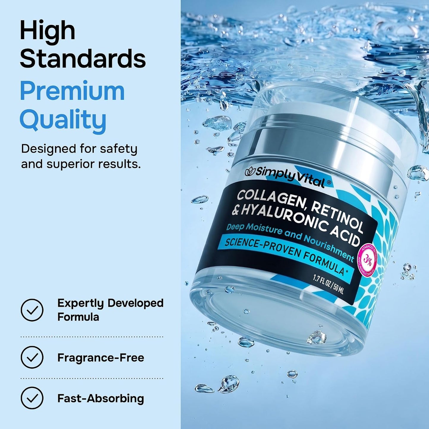 HOTAnti-Aging Face Moisturizer with Retinol, Collagen & Hyaluronic Acid - Moisturizer Face Cream for Women & Men - Visibly Firming & Hydrating Neck Cream - Day & Night Skin Care - 1.7 fl oz