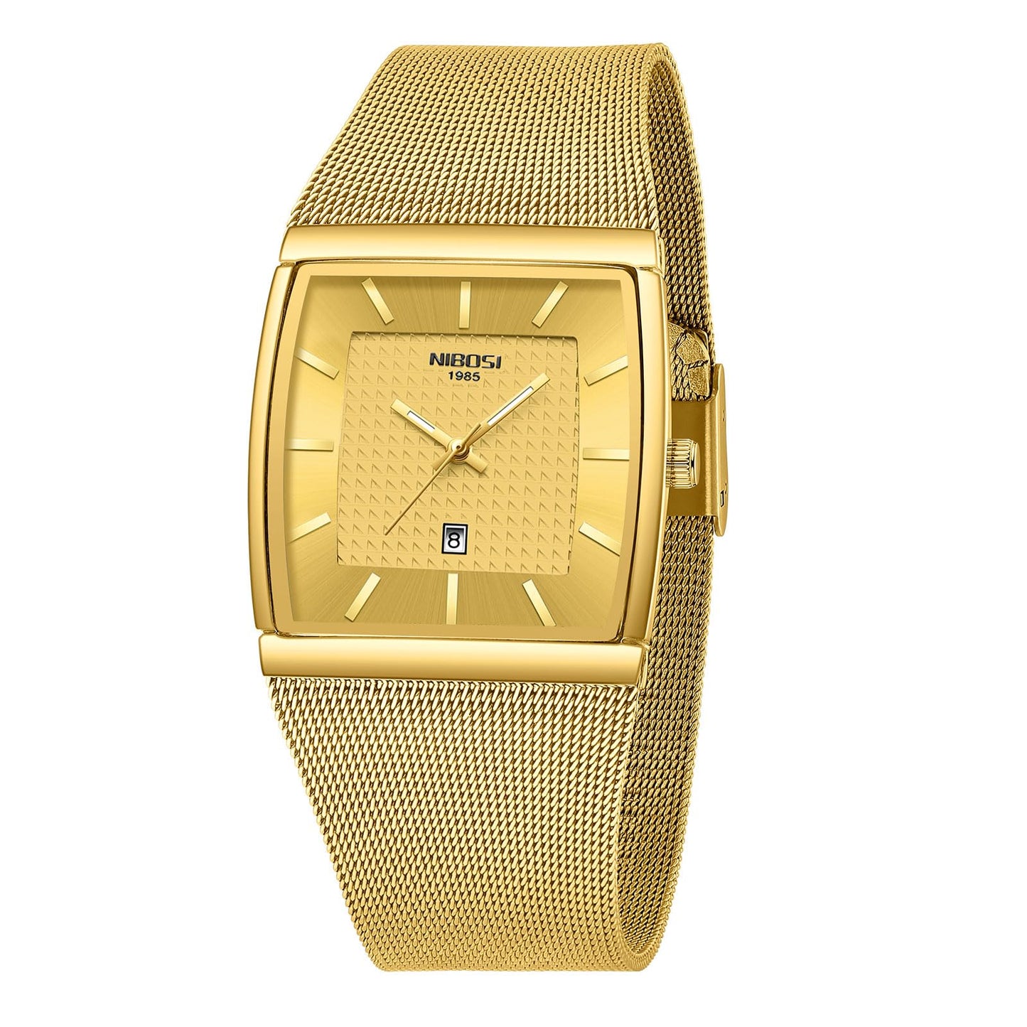 HOTNIBOSI Men Watches Square Analog Quartz Stainless Steel Watches for Men Mesh Strap Waterproof Business Military Sport Wrist Watch with Date