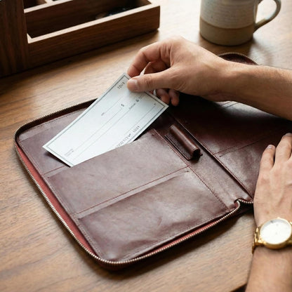 HOTFull Grain Leather Checkbook Cover for Multiple Check Books - Checkbook Organizer for Up to 6 Books With Duplicate Checks - Checkbook Holder for Women and Men, Gift for Loved Ones