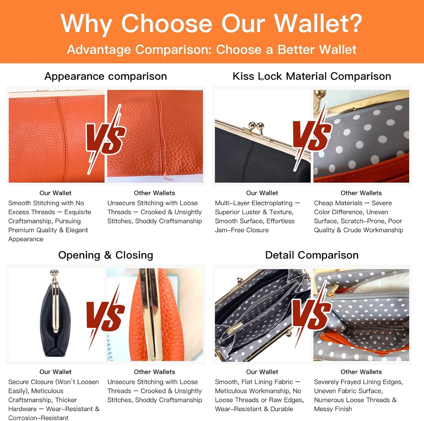 HOTVintage Kiss Lock Clutch for Women, Top Grain Genuine Leather Wallet with 8 Card Slots & Zipper Coin Pocket, Large Capacity Travel Clutch Purse (Pink)